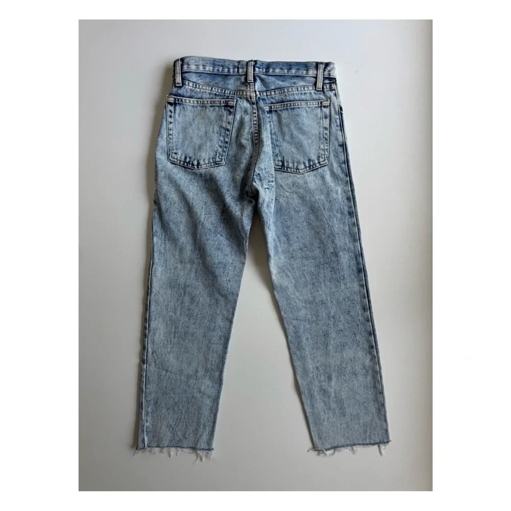 AMERICAN APPAREL Dark Indigo Acid Wash Jeans 30x25 Made in USA Straight Raw Cuff